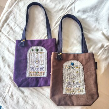 手刺繍のお手さげの画像