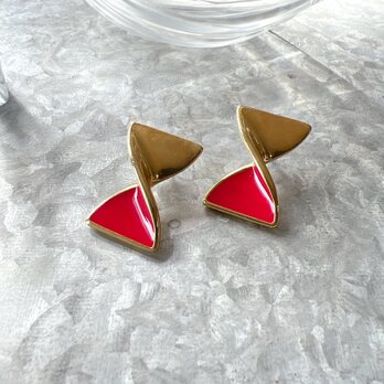 PA318-【 AVON 】エイボン・ヴィンテージピアス 1988 Pink Enamel Paint Bow Twistの画像