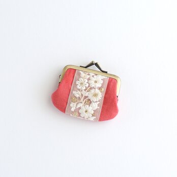 インド刺繍リボンのミニがま口　レッドの画像
