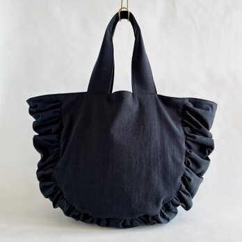 cotton linen gather bag　（black)の画像