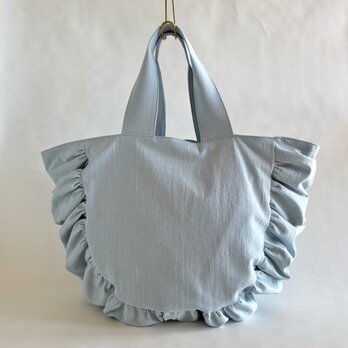 cotton linen gather bag　（pale blue）の画像