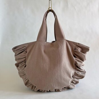 cotton linen gather bag (greige)の画像
