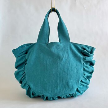 cotton linen gather bag (deep green)の画像