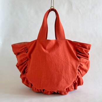 cotton linen gather bag (blood orange)の画像