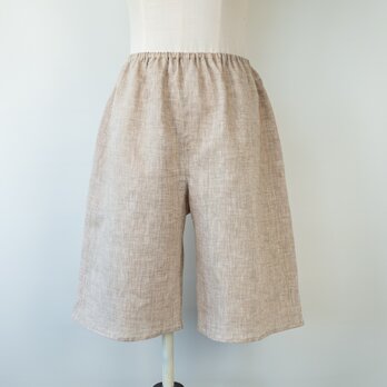 リネンのシンプルペチパンツ・Short 【50cm丈・カフェラテ・総ゴムタイプ・W60-98・H98-110】の画像