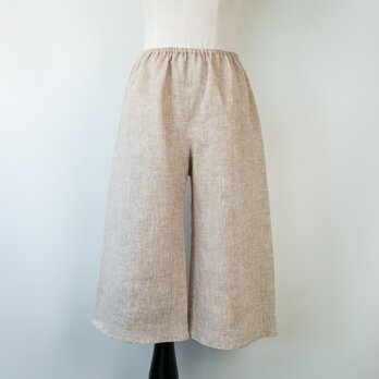 リネンのシンプルペチパンツ・LONG【65cm丈・カフェラテ・総ゴムタイプ・W60-98・H98-110】の画像