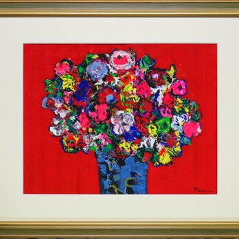 「Flowers」(NO.2512) 6号F ケント紙にアクリル絵の具  送料無料 画像をクリックすると全面画像になりますの画像