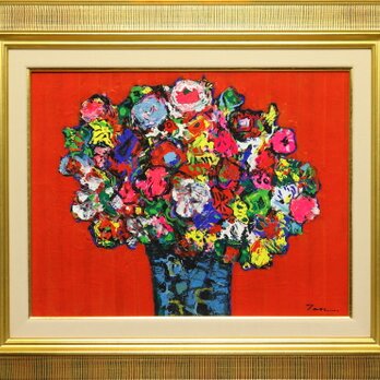 「Flowers」(NO.2512) 6号F アクリル絵の具  油彩額付き 送料無料 画像をクリックすると全面画像になりますの画像