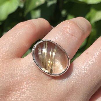 ルチルクォーツ　ボリューミーな石　オーバルカボション　24ct　シルバーSV925リングの画像