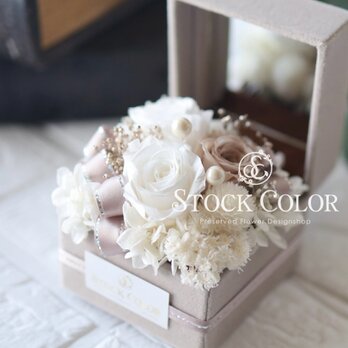 ジュエルBOXのリングピロー＊プリザーブドフラワー ウェディング 結婚式 紫陽花 ローズ ホワイト リングピローの画像