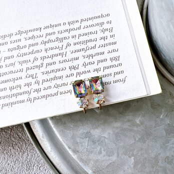 Y1115-ヴィンテージイヤリング U.S.A. 1960〜70s Aurora Color Glass Rhinestoneの画像