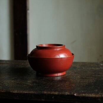 赤で素敵◆時代物　漆芸蓋付碗　漆器　骨董・antiques 古民家　古道具　明治〜大正期 bi1の画像