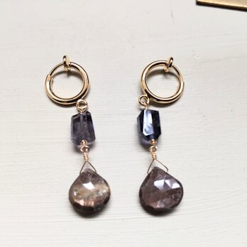 Gemstone earrings/ゴールデンシーンサファイア+アイオライト(ピアス,イヤリング)の画像