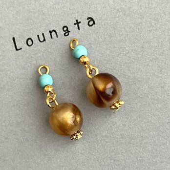 ターコイズピアス ブラウンアクリルビーズピアス 小ぶりピアスの画像