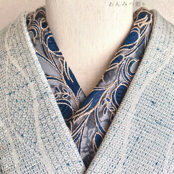 洗える刺繍半衿 瑠璃色レースの画像