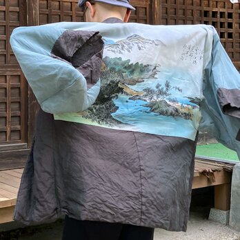 【1970s ジャパンヴィンテージ】日本画 羽裏付き メンズ羽織 玉虫色 リバーシブル 自由なスタイルに｜Haoriの画像