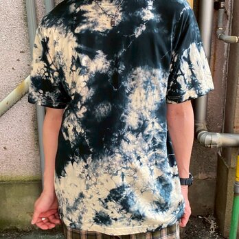タイダイ Tシャツ XLサイズ ブラック×ベージュ ムラ染め Hippies Dye HD23-97の画像