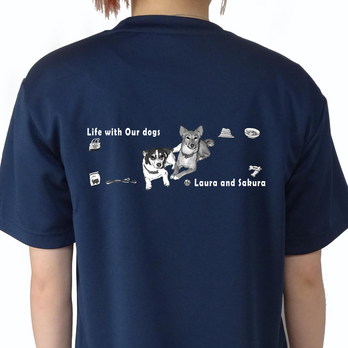ドライTシャツ/オリジナル/わんこイラスト作成/犬/ネイビー＆ホワイト/うちの子/カスタマイズのコピーの画像