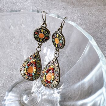 P656-ヴィンテージピアス U.S.A. Bohemian Colorful Beads Silver Metalの画像