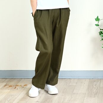 【新色】ベーシックストレート リネンパンツ：オリーブの画像