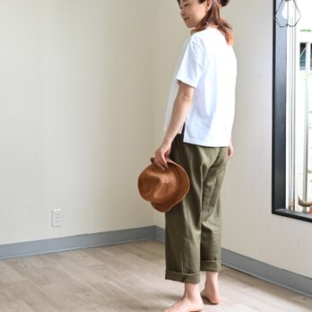 【新色】ベーシックストレート リネンパンツ：オリーブの画像