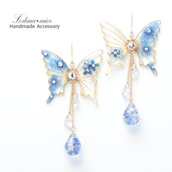 胡蝶~Blue Flower~(c23) ピアス/イヤリング/ノンホールピアス/樹脂ピアスの画像