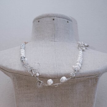 wirework  necklace（淡水パール・デンドリティッククォーツ）の画像