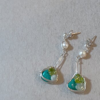 drop pierce(ターコイズ＆淡水パール）の画像
