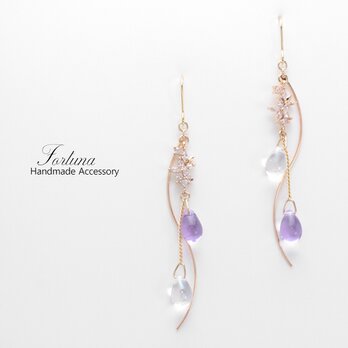 花と雨~Purple~(906) ピアス/イヤリング/ノンホールピアス/樹脂ピアスの画像