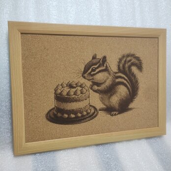 A4コルクシート　リスとケーキの画像