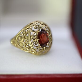 ビンテージ 英国 イギリス 1993年 天然 ガーネット ゴールド 指輪 リング 純金率 375 9CT J191の画像