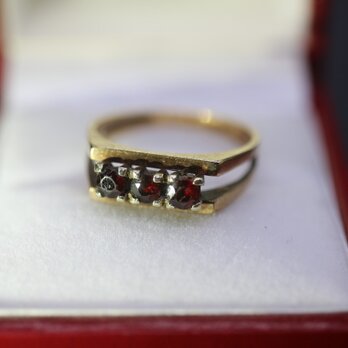 ビンテージ 英国 イギリス 天然 ガーネット ゴールド 9CT 指輪 リング 純金率 375 J192の画像