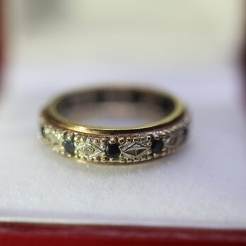 ビンテージ 英国  天然 ブルーサファイア ダイアモンド ゴールド 9CT 指輪 リング 純金率 375 J193の画像