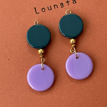 モスグリーンとパープルのアクリルビーズピアス エスニックピアス プチプラピアスの画像