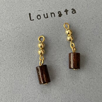 ウッドビーズピアス ゴールドとブラウン 小ぶりピアス プチプラ 軽いピアスの画像