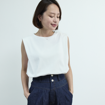 柔らかストレッチ 大人のTシャツ ボックスシルエットT　ホワイト　0721WHの画像
