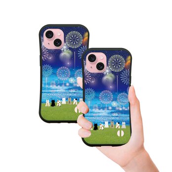 グリップケース iPhoneケース【ほのぼのにゃんこ（花火）】（名入れ可）の画像
