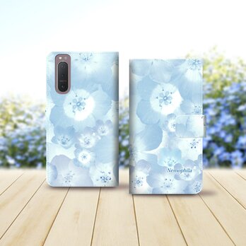 Android シンプル手帳型スマホケース（カメラ穴あり/はめ込みタイプ）【ブルーフラワー（ネモフィラ）】の画像