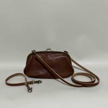 姫路レザー携帯も入る親子がま口◆焦げ茶　2wayタイプ　スマホショルダー　ポシェット　送料無料