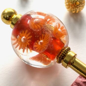 かんざし　イソギンチャクの様なオレンジの泡玉とんぼ玉　蜻蛉玉　トンボ玉　夏秋　涼しげ　花火の画像