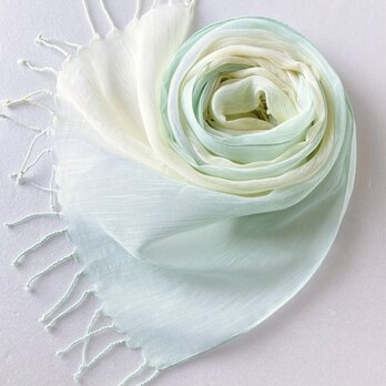 かろやかコットンシルク＊白緑色×淡檸檬色＊手染めのストール