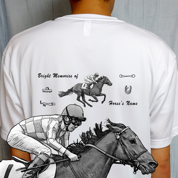オーダーメイド/名入れ/ドライTシャツ/オリジナル/競争馬イラスト作成/ウマ/ネイビー＆ホワイト/競馬/推し馬/カスタマイズの画像