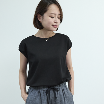 柔らかストレッチ素材 大人のTシャツ ショートスリーブTee　ブラック　0707BKの画像