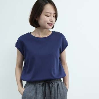 柔らかストレッチ素材 大人のTシャツ ショートスリーブTee　ネイビー　0707NVの画像