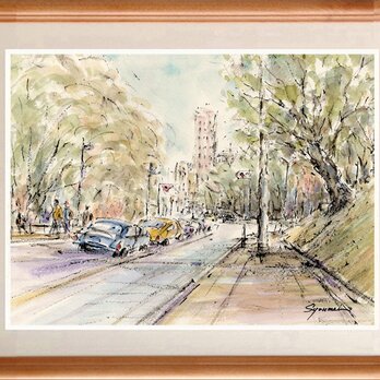 水彩画原画　朝の交差点風景　＃660の画像