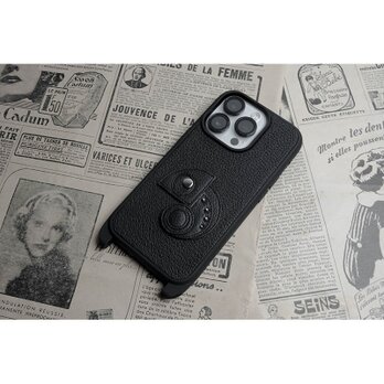 88色からオーダー可！！ カメレオン デザイン / ヤギ革 ショルダーフック付き iPhoneケースの画像