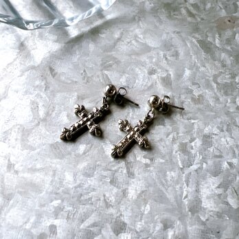 PA326-【 AVON 】エイボン・ヴィンテージピアス 1980s Silver Tone Crossの画像