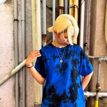 タイダイ Tシャツ Lサイズ ブラック×ブルー ムラ染め Hippies Dye HD23-98の画像