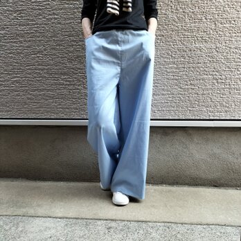 ♥『愛くるしい・ベイビーブルー』♥ワイドパンツ♥コットン♥フルレングスの画像