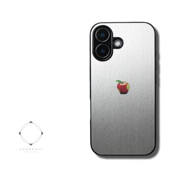 【まるで金属のようなiPhoneケース・MagSafe対応モデル】（シルバー）赤リンゴ　耐衝撃 12/13/14/15/16~の画像